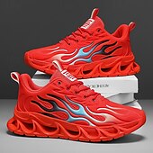 billige Sneakers til herrer-Røde løpesko for menn med flammedetaljer, overdel i høy ytelse og støtdempende såle, perfekt for trening, sportsbegivenheter og en aktiv livsstil
