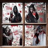 cheap Halloween Stickers-9 Sheets Halloween Window Cling Sticker Decals Decorations Double Side, Grim Reaper Ghost Skeleton Shadow Bat Static Stickers for Store Window Display and Glass Decor