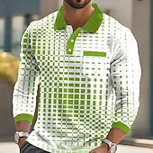 abordables Polo géométrique pour homme-Homme Géométrique Polo manche longue Polos Chemises à Col Vêtement décontracté de travaile Affaires Athleisure Tenue quotidienne Boutons Avec Poches Impression 3D Printemps Automne Hiver Noir Bleu