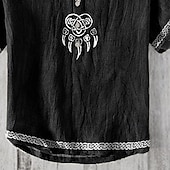 economico Strada-Per uomo Camicia Camicia di lino Camicia popover Camicia casual Camicia di cotone Vichingo Vacanza Camicia hawaiana Nero Manica Corta Scollo a V Estate Primavera Abbigliamento Stampato