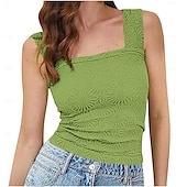 abordables Débardeur Simple-Femmes Hauts d&#039;été Couleur Unie Occasionnel Sans manches Sans manches Col carré Hauts Réguliers Quotidien Vert herbe Vert cendré Blanche Vert Véronèse Rose poussiéreuse Été