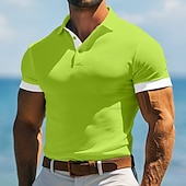 preiswerte Herren Klassisches Polo-Herren Golfshirt Urlaub Arbeit Revers Gerippter Polokragen Kurzarm Basic Modern Farbblock Patchwork Knöpfe Sommer Frühling Frühling &amp; Sommer Schmale Passform Marineblau Blau Grün Grau Golfshirt