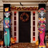 economico arazzi da parete di halloween-Bandiera a forma di ventaglio di Halloween, bandiera da esterno, per Halloween, per recinzione da cortile, da appendere, bandiera con zucca spettrale, decorazione da tavolo, decorazione autunnale per la stanza, decorazione estetica per feste di compleanno