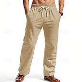 cheap Classic-Men&#039;s Linen Pants Trousers Summer Pants Beach Pants Pocket Elastic Waist Drawstring Striped Comfort Breathable Vacation Daily Holiday Hawaiian Boho Black White