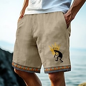 cheap Men&#039;s 3D Sweat Shorts-Men&#039;s Ethnic Indian Culture Kokopelli Waffle Shorts Sweat Shorts Casual Shorts Mid Waist Retro Vintage Vacation Jogging Workout Elastic Drawstring Waist Shorts with Pockets Designer Clothing Apparel