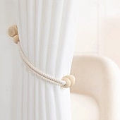 abordables Accessoires pour rideaux-Attaches de rideaux en bois boho avec perles en bois supports de rideaux en corde tissée faits à la main en beige