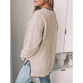 preiswerte Einfarbige Farben-Damen Pullover Lässig Weich Einfarbig Gerippt Rundhalsausschnitt Patchwork Gestrickt Langarm Normale Oberteile Stricken Outdoor Täglich Wochenende Grün Khaki Herbst Winter