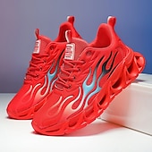 billige Sneakers til herrer-Røde løpesko for menn med flammedetaljer, overdel i høy ytelse og støtdempende såle, perfekt for trening, sportsbegivenheter og en aktiv livsstil
