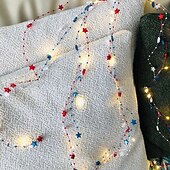 economico Striscie luci a batteria-1 Pz Luce Decorativa a Stringa con 30 LED 3M Patriottica per il 4 Luglio Giorno dell'Indipendenza 250° Anniversario Giorno della Memoria Stringa di Luci Decorativa a Stelle Rosse Bianche e Blu Tema