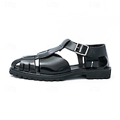 billige Kjole sandaler-Gull- og svarte metalliske sandaler for menn – stilige gladiatorsandaler med moderne spennedesign, perfekte for uformelle utendørsarrangementer