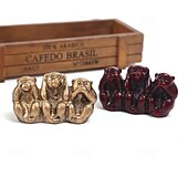cheap Sculptures-Three Wise Monkeys Figurine Gold Resin Feng Shui Decor, See No Evil Hear No Evil Speak No Evil Statue for Home Office Shelf Decoration