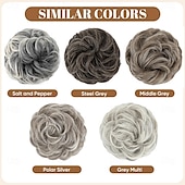 abordables Chignons-Extensions de cheveux chignon épais et bouclés, chignon synthétique, postiche épais pour femmes, gris multicolore