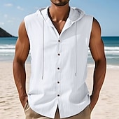 cheap Tank Tops-Men&#039;s Tank Top Vest Top Undershirt Sleeveless Shirt Sleeveless Hooded Summer Plain Fashion Designer Basic Buttons Vacation Street Going out Black White Yellow Top Tee for Men
