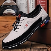 cheap Casual-Men&#039;s Premium White and Black Faux Leather Lace-Up Sneakers with Vibrant Color Accents for Sports and Leisure