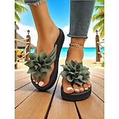 olcso Nyári szandálok-női bézs virágmintás flip-flop papucs párnázott talppal, hétköznapi strandszandál nyári vakációhoz és medence melletti kikapcsolódáshoz