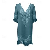 levne Boho šaty-Dámské Mini šaty Střapcové šaty Šaty s potiskem Módní Moderní Dovolená Jdeme ven Víkend Běžný Květiny Krátký rukáv Do V Vodní modrá Léto