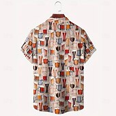 ieftine Mâncare și băuturi-Bărbați Bere Oktoberfest Cămașă Cămașă de vară Camașă cu nasturi Manșon scurt Moda Casual În aer liber Concediu Vară Primăvară Răsfrânt Imprimare 3D cămăși cu guler Un buzunar frontal Galben Roz