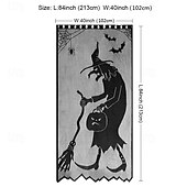 cheap Halloween Door Covers-Halloween Scary Witch Front Door Curtain Decoration, Halloween Broomstick Bats Flying Jagged Bottom Display