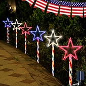 economico Luci paesaggistiche-1 Pacco Luci Solari da Giardino Patriottiche 6 LED Impermeabili Rosso Bianco Blu Luce a Stella a 5 Punte 4 Luglio Giorno dell'Indipendenza 250° Anniversario Giorno della Memoria per Festa Giardino