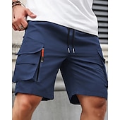 baratos Ar livre-Homens Bermuda Cargo Calção Shorts de verão Com Cordão Cintura elástica Bolso multi Tecido Conforto Vestível Comprimento do joelho Ao ar livre Esporte Diário Moda Casual Preto Azul Marinho
