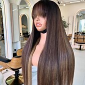 baratos Perucas de seda frontais de cabelo natural-Cabelo humano remy Fechamento 5x5 13x4 Lace Front Peruca Com Franjas Cabelo Vietnamita Liso Marrom Multi Cores Peruca 130% 150% Densidade do Cabelo com o cabelo do bebê Cabelo com Luzes / Reflexos