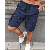 baratos Ar livre-Homens Bermuda Cargo Calção Shorts de verão Com Cordão Cintura elástica Bolso multi Tecido Conforto Vestível Comprimento do joelho Ao ar livre Esporte Diário Moda Casual Preto Azul Marinho