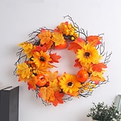 رخيصةأون عيد الشكر &amp; الخريف-إكليل الخريف للباب الأمامي، عيد الشكر، حصاد الخريف، ديكور داخلي وخارجي، الهالوين، إكليل التوت واليقطين وأوراق القيقب، ديكور منزلي