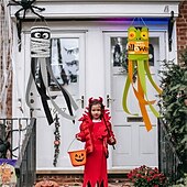 cheap Halloween Outdoor Decor-Halloween Windsocks Scary Halloween Hanging Windsock Flag Halloween Decorations for Outdoor Indoor Garden Home Yard Party Supplies
