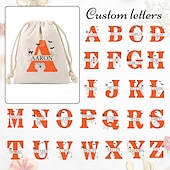 cheap Halloween-Personalized Halloween Treat Bag for Kids Custom Initial &amp; Name Candy Tote Bag Basket for Trick or Treat, Durable Canvas Gift Sack for Candy &amp; Small Toys