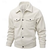 economico Giubbotti e cappotti da uomo-Per uomo Giacca Camicia Giacca in Velluto a Coste Casuale Quotidiano Traspirante Tasca Primavera &amp; Autunno Semplice Classico Bavero Regolare Nero Bianco Verde scuro Marrone Giacca