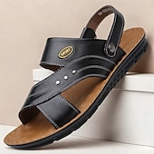 economico Infradito da Vacanza-sandali da uomo in similpelle marrone con cinturini, chiusura a strappo regolabile, plantare morbido e ammortizzato, perfetti per l&#039;uso quotidiano casual e per le passeggiate
