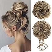abordables Chignons-Lot de 2 extensions de cheveux synthétiques ondulés et bouclés en chignon décoiffé pour femme, chignon faux chouchous, queue de cheval, Bernstein multi