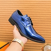 abordables Officiel-Chaussures à lacets en cuir verni vert pour hommes – chaussures habillées brillantes avec une finition polie, idéales pour les mariages et les soirées