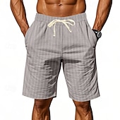 voordelige Klassiek-Voor heren Korte broek Linnen korte broek Zomer korte broeken Strandshorts Trekkoord Zak Elastische taille Gestreept Comfort Ademend Korte Strand Vakantie Feestdagen Hawaii Boho Zwart Marineblauw