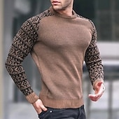 preiswerte Herrenpullover-Herren Pullover Strickpullover Waffel Stricken Farbblock Rundhalsausschnitt Elegant Vintage Formell Heim Bekleidung Bischofsärmel Herbst Winter Schwarz Weiß S M L