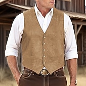 preiswerte Herrenweste-Herren Weste aus Wildlederimitat Weste Gilet Wildlederweste Outdoor Täglich Vintage Frühling Herbst Tasche Knöpfe Polyester Bequem Einfach Einreihig Ein-Knopf V Ausschnitt Normale Passform Schwarz