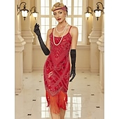 billiga Klänningar-Retro / vintage Glada 20-talet 1920-talet Flapper-klänning Klänningar Kläder Den store Gatsby Bröllopsgäst Paljetter Tofs Maskeradkläder Dam Jul Halloween Karnival Fest / afton Bröllopsfest Möhippa