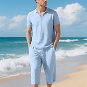 cheap Men's Classic Polo-Men's Polo Shirts Golf Shirt Outdoor Daily Wear Lapel Short Sleeve Fashion Hawaiian Plain 2 Piece Summer Regular Fit Black White Navy Blue Khaki Army Green Light Sky Blue Polo Shirts