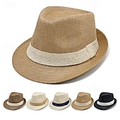 voordelige Feesthoeden-Britse jazzhoed, herenzonbescherming, zonnehoed, strandhoed, strohoed, casual hoed