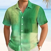 voordelige Geometrisch patroon-Voor heren Kleurenblok Verloop Overhemd Zomer overhemd Overhemd met knopen Korte mouw Mode-casual Buiten Vakantie Dagelijks gebruik Zomer Lente Strijkijzer 3D-afdrukken shirts met kraag blauw Oranje