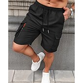 baratos Ar livre-Homens Bermuda Cargo Calção Shorts de verão Com Cordão Cintura elástica Bolso multi Tecido Conforto Vestível Comprimento do joelho Ao ar livre Esporte Diário Moda Casual Preto Azul Marinho