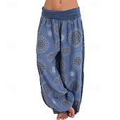 billiga breda ben och hög midja-Dam Byxor Harem byxor Palazzo byxor Mode Boho Fullängd Medium Midja Mönster Elastisk midja Bekväm Microelastisk Gata Dagliga kläder Utekväll Svart Gul Armégrön Marinblå Sommar Vår Normal