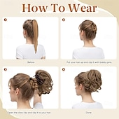 abordables Queue-de-cheval-Extensions de cheveux synthétiques ondulées et bouclées, queue de cheval courte et bouclée, style chignon décoiffé, flexibles et polyvalentes