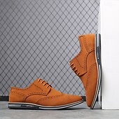 abordables Semiformal-Zapatos oxford de piel sintética marrón caramelo para hombre con detalles brogue: zapatos elegantes e informales con cordones para el trabajo, citas y uso diario.