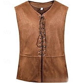 preiswerte Herrenweste-Herren Weste aus Wildlederimitat Weste Gilet Outdoor Täglich Vintage Frühling Herbst Schnürung Polyester Bequem Einfach V Ausschnitt Normale Passform Dunkelbraun Schwarz Wein Marineblau Weste