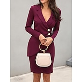 ieftine Rochie simplă-Pentru femei Rochie Mini Rochie Bodycon Rochii Semi Formale Birou Fit regulat Simplu Manșon Lung În V Negru Roșu Vin Albastru piscină Mov Vară