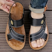 economico Infradito da Vacanza-sandali da uomo in similpelle marrone con cinturini, chiusura a strappo regolabile, plantare morbido e ammortizzato, perfetti per l&#039;uso quotidiano casual e per le passeggiate
