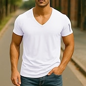 abordables t-shirts de base-Homme T-shirt Chemise à manches courtes Manche Courte Col en V Été Uni Mode Designer Basique Fermeture éclair Vacances Rue Sortir Noir Blanche Rose Claire T-shirt haut de gamme pour homme