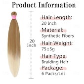 economico Capelli all&#039;uncinetto-Extension per capelli intrecciati biondi pre-allungati, confezione da 6 da 20 pollici, trecce sintetiche con texture morbida yaki, trecce all&#039;uncinetto, pre-allungate, con effetto sfumato, per donne.