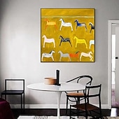 cheap Animal Paintings-Mintura Handmade Yellow Horse Oil Paintings On Canvas Wall Art Decoration Modern Abstract Animals Picture For Home Decor Rolled Frameless Unstretched Painting
